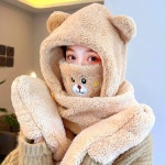 마스크 퍼 목도리 모자 장갑 일체형 겨울 방한용품 털