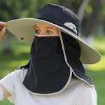 중년 여성 넓은 챙모자 캠핑 여행 바캉스 여름 모자