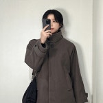여성 오버핏 나그랑 숏 하프 코트 자켓 레글런 여자 카라 모직 반코트 모카 간절기 아우터