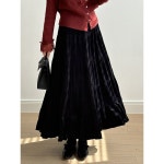 언더블 빈티지 하이웨스트 주름 플리츠스커트 2024 가을겨울 미디 a라인 하프 스커트 우산스커트 H8039 MOCF10