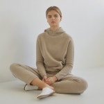 아비토안젤리코 Cashmere Wholegarment Hoodie pants set Pullover OATMEAL