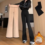 여성 따뜻한 겨울 캐주얼룩 나팔나팔 기모나팔바지