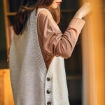 EAMT 여자 패딩조끼 조끼 버튼 추동 니트 EUNG3