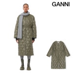 Ganni 가니 샤이니 퀼팅 롱 코트 카키