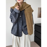 여성용 봄 가디건 빈티지 스트라이프 코트 이완 루즈핏 캐주얼 슬림 CH1