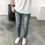 간절기 디스 바이커핏 스판 남자 데님 청바지 30 진청