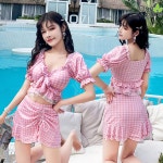 체크 수영복 체형커버 슬림핏 투피스 여성 체크무늬 M 뉴체크사각스커트 바캉스바디수영복 028209