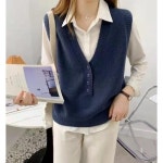 슈바이영 F W필수템 여성 겨울 브이넥 버튼 루즈핏 니트베스트 조끼