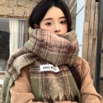 빈티지 미원 디자인 감각 박색 빈티지 체크 머플러 겨울녀 두꺼운 커플 보온 목도리