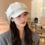 여성 H장식 포인트 팔각모 캐주얼 모던 데일리 모자