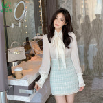 셀럽당 미니스커트 투피스 세트 여성 트위드 자켓 정장 셋업