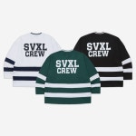 세븐엑스엘 브이넥 87크루 로고 배색 긴팔티 그린