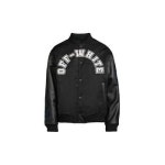 오프화이트 오프화이트 로고 Leather-Sleeve 바시티 자켓 9715402