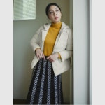 지센 여성 피어로즈 자카드 니트 플리츠 롱 스커트 LWLSDJK665