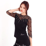 88사이즈 호피티셔츠 댄스도매몰 라인 라틴 스포츠댄스복 DANCE SPORTS 여성상의 댄스복 비즈장식 레이스 댄스도매몰 티셔츠 77 LDT10100