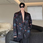 IEFB 프랑스 꽃무늬 프린팅 세트 재킷 V넥 싱글 단추 템퍼러먼트 블레이저 남성 탑 니치 디자인 9C5957