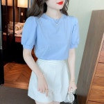 나솔사계 14기현숙 블루반팔티셔츠 퍼프소매 스타일 데일리룩 코디 하늘색 M