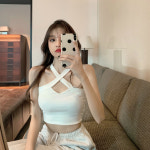 아이예스 홀터넥 크로스 크롭나시 골지 슬림핏 IY-SST26