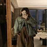 여성용 체크 패턴 데님 재킷 가을용 2024 레저 넓은 스타일 복고풍 다양한 매치 가능한 포로