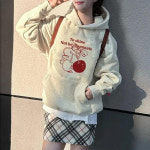 마켓에이 여성용 레드체리 기모 후드티 오트밀 T24FW3-A1340