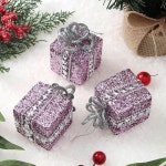 퍼플 샤인스타 선물상자 트리 장식 오너먼트 3p 세트