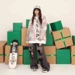 손오천 여성 여친 자켓 테일러드 힙합 빈티지 신문지 풀 프린트 아우터 박시 재킷 커플 KKE3