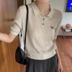 시스루 여성 골지반팔 니트 봄 여름 반팔카라니트티