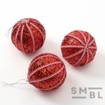 SMBL 루비레드 세로스티치 글리터 장식볼 3P세트 크리스마스트리데코 크리스마스장식볼 크리스마스파티장식
