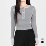 닷이프 여성용 나인 버튼 슬림 티셔츠 S T24FS1-A1141