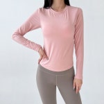 패드탑내장형 여자 소프트 터치 라운드 긴팔티셔츠