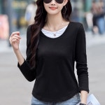여자티 라운드넥 티 투톤 라운드 긴팔 셔츠 가을 슬림 면 원템3
