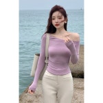 여성용 긴팔 티셔츠 봄 가을 해변 휴가 사진 옷 오프 숄 682N356186