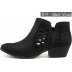 디에프디인터내셔날 소다 Soda CHANCE Womens Perforated Cut Out Stacked Block Heel Ankle Booties Wide Fit Availa