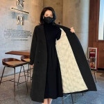 루즈핏 두꺼운 롱 여성 오버코트 모직 재킷 패딩 칼라 여성 의류 가을 겨울