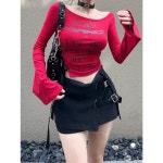 EAMT 여자 라운드넥티 쇼트 순면 사선 스트랩 슬림 웨이스트업 크롭탑 YJ1