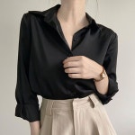 여성 베이직한 셔츠 직장인 출근룩 오피스룩 검정셔츠