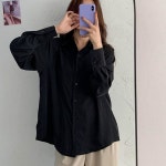 클래식 캐주얼 여자 올블랙 소프트 카라 셔츠