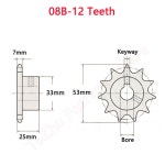 18 1PC 15 45 드라이브 스틸 19 체인 12 22 20 24 14 24T 키홈 보어 기어 스프로킷 12T 08B 16 산업용 17