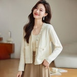 EAMT 여자 브이넥 가디건 비딩 니트 숏 코트 봄가을 아우터 YJ3