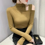 펀칭 의상 라틴댄스 티셔츠 긴팔 오픈숄더 여자 댄스복 강황색 H8905