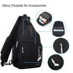 모시오 슬링 백팩 가방 크로스바디 숄더백 여행용 하이킹 데이팩 가슴 프론트 스퀘어 포켓 USB 충전 포트