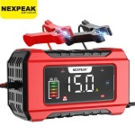 NEXPEAK 자동차 배터리 충전기 LCD 디스플레이 스마트 트럭 보트 RV SUV ATV 납산 AGM LiFePo4 12V 15A