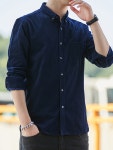 스트라이프 코듀로이 코리안 스타일 슬림핏 솔리드 컬러 긴팔 셔츠 6218N1628926
