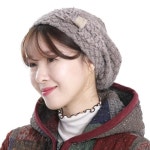 리본 니트모자 두건 버건디 H1792