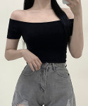 쿠이 오프숄더 슬림 반팔 티