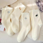 여성 귀여운 동물 자수 포인트 벨벳양말 겨울 삭스