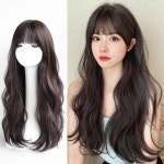 여성용 긴 머리 가발 큰 웨이브 시뮬레이션 헤어 에어 앞머리 긴 곱슬 머리 전체 상단 가짜 머리카락 빨간