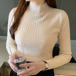 여자 겨울 출근 룩 코디 반목 하프 골지 터틀넥 니트