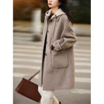 루자이어 여성 가을 겨울 모직 코트 후드 모직 코트 커피색