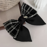 체크 패턴 빅리본 헤어끈 헤어핀 2종 세트